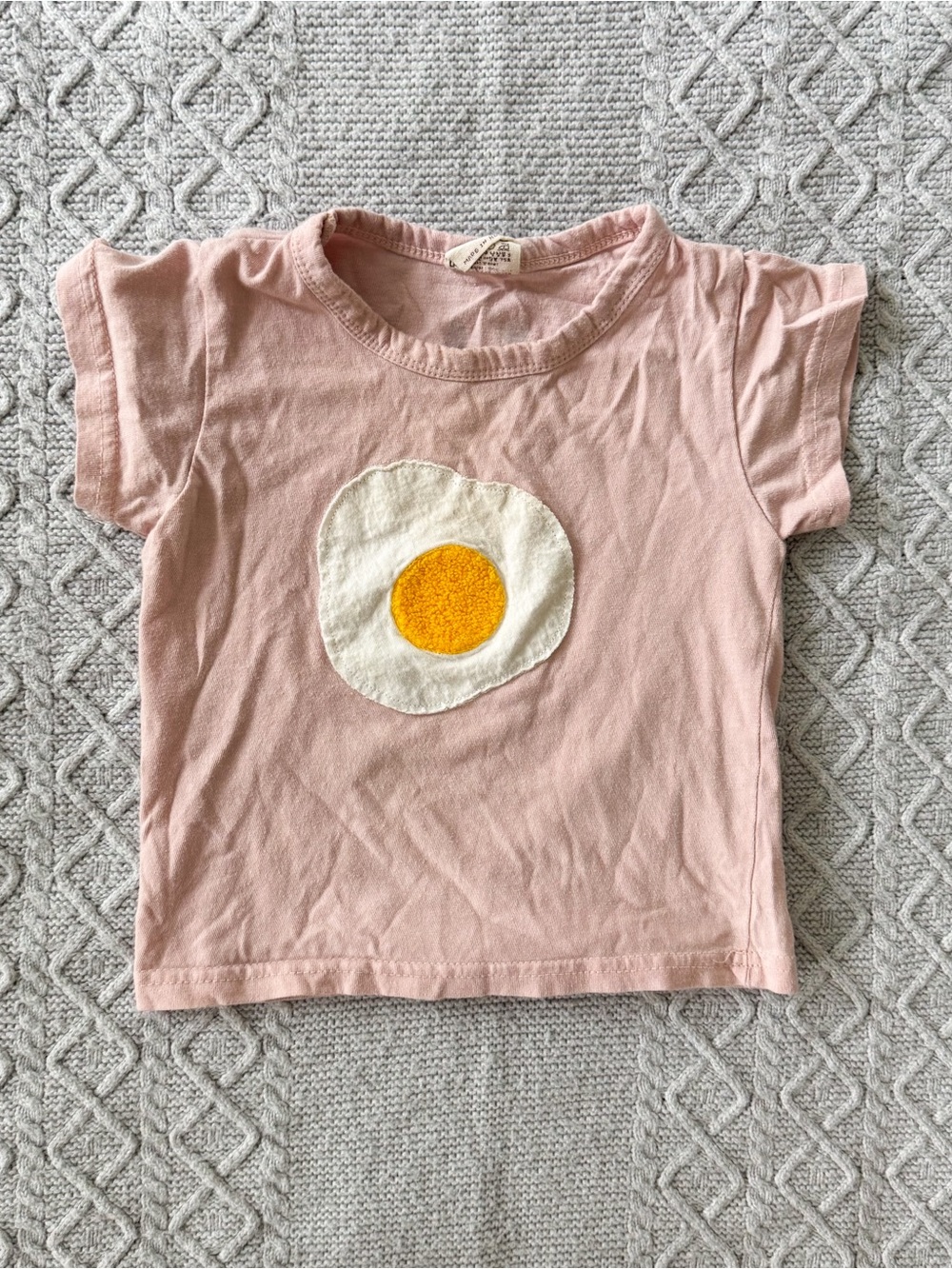 Pale Pink Short Sleeve Toddler Tee with Sunny Side Up Egg 12-18M